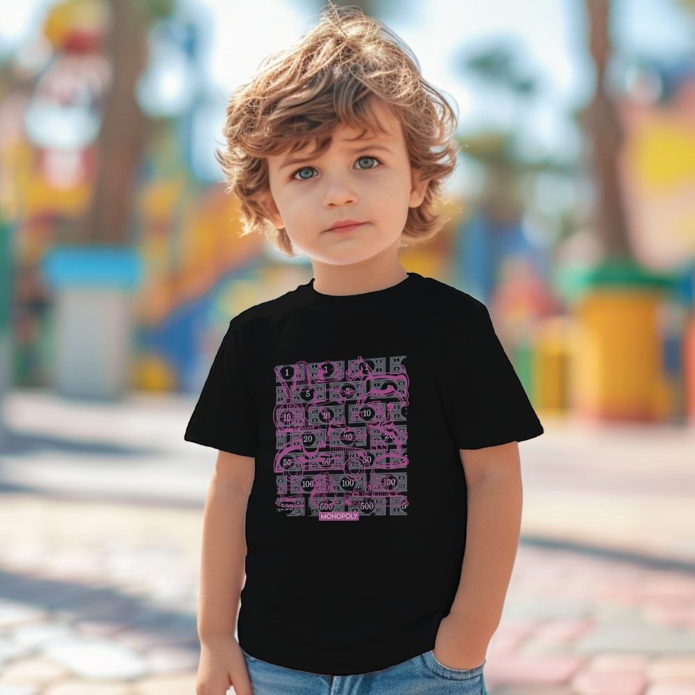 T-shirt coton bio Bébé Monopoly avec un design de Monopoly Pions violet