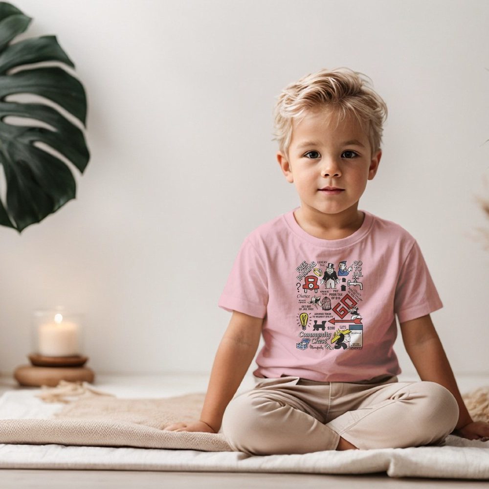 T-shirt coton bio Bébé Monopoly avec un design de Monopoly Cases De Jeu