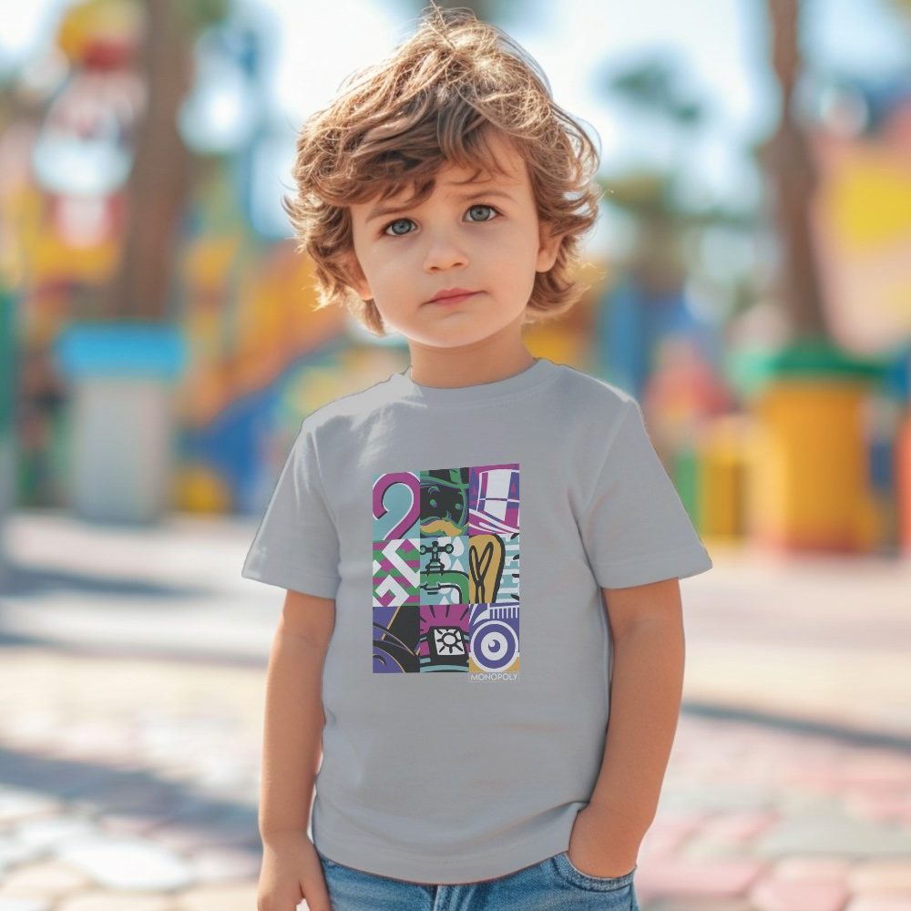 T-shirt coton bio Bébé Monopoly avec un design de Monopoly Symbols blanc