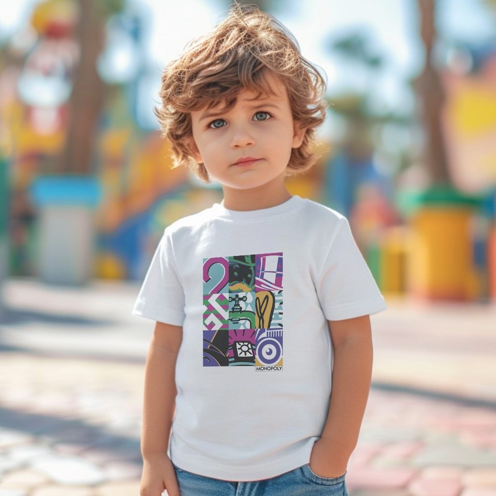 T-shirt coton bio Bébé Monopoly avec un design de Monopoly Symbols noir