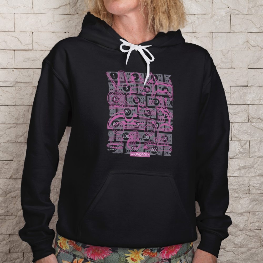 Sweat-shirt à capuche Femme Monopoly avec un design de Monopoly Pions violet