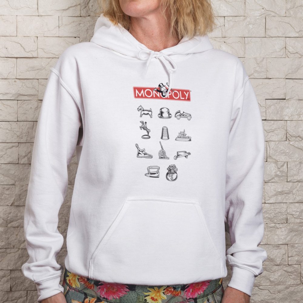 Sweat-shirt à capuche Femme Monopoly avec un design de Monopoly Pions noir