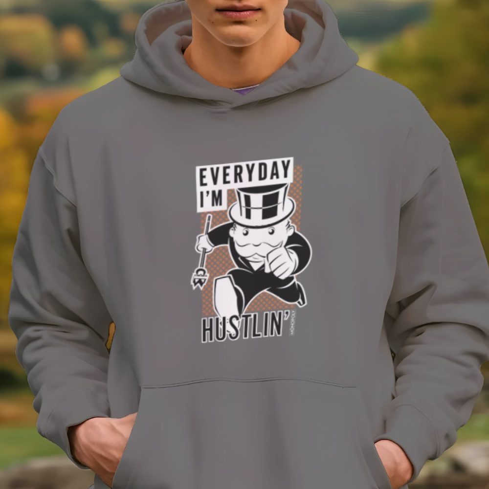Sweat-shirt à capuche Homme Monopoly avec un design de Monopoly Everyday I'm Hustlin' blanc