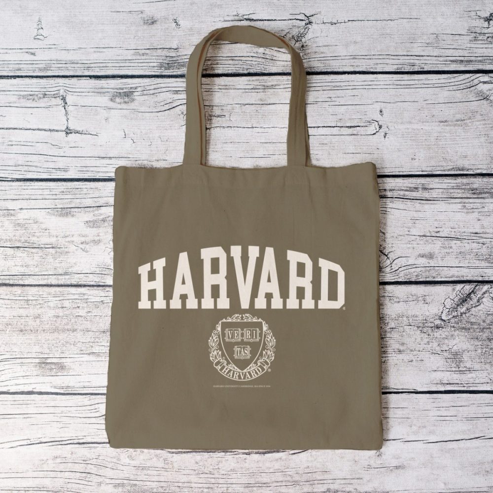 Tote bag coton bio Harvard avec un design de Harvard Écusson crème