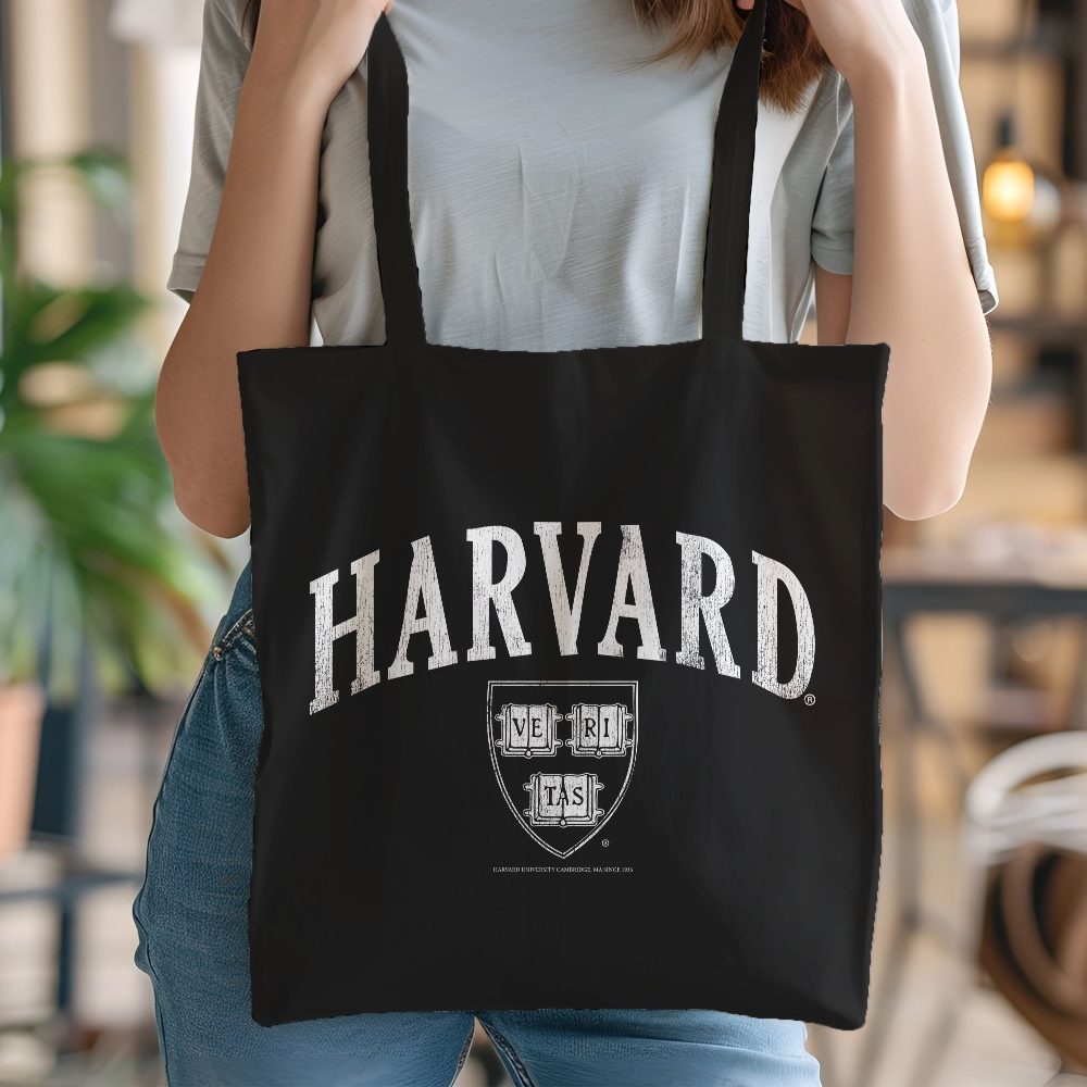 Tote bag coton bio Harvard avec un design de Harvard Arc Écusson Used blanc