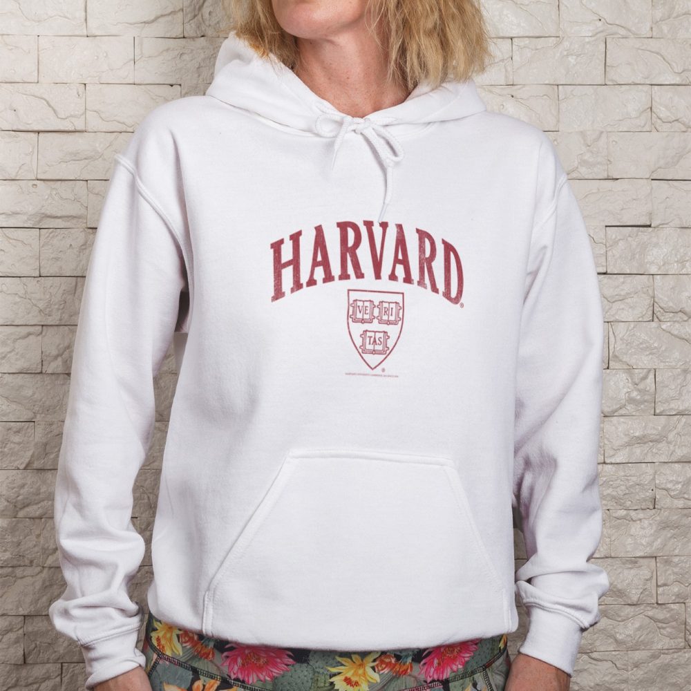Sweat-shirt à capuche Femme Harvard avec un design de Harvard Arc Écusson Used Contour rouge