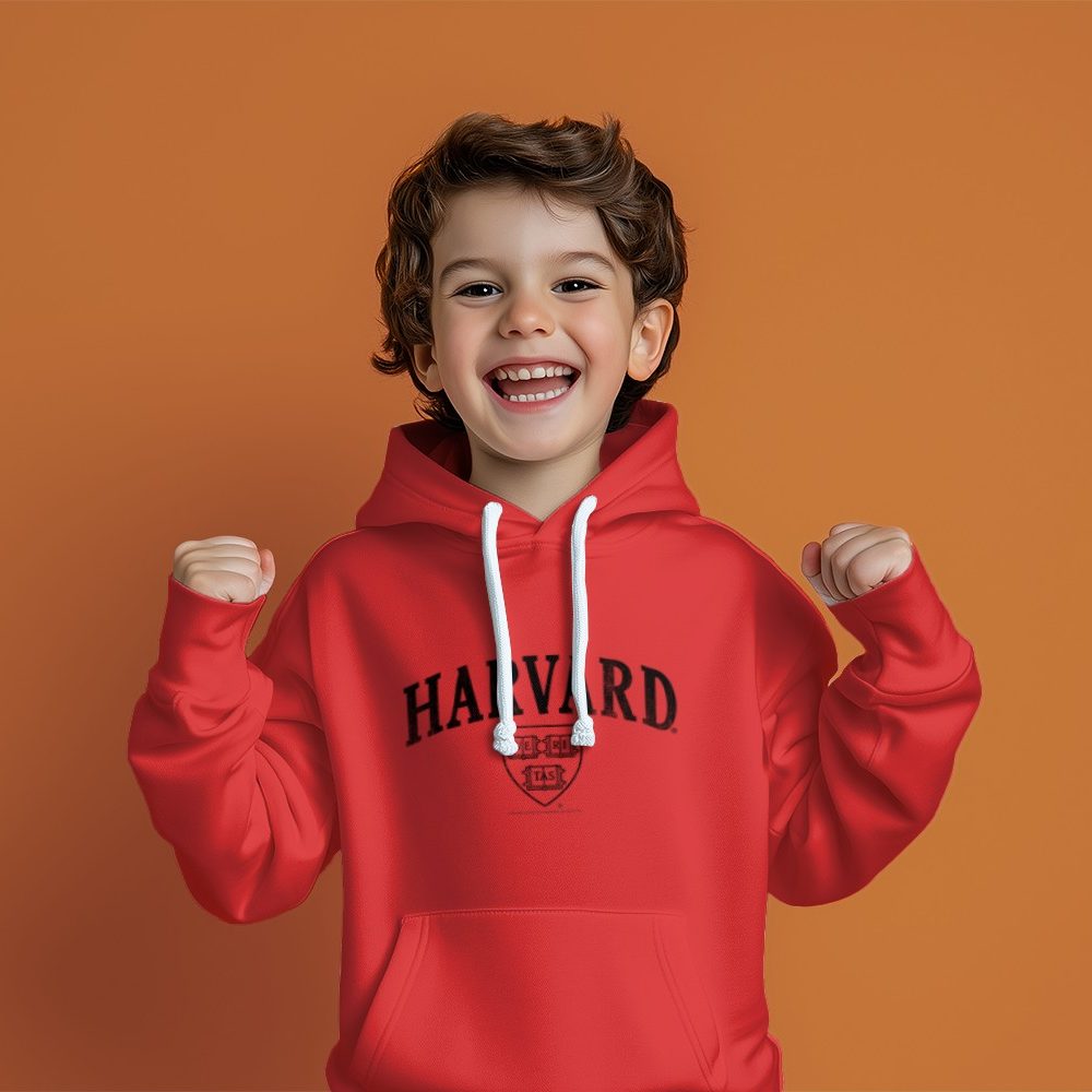 Pull à capuche Enfant Harvard avec un design de Harvard Arc Écusson Used Contour noir
