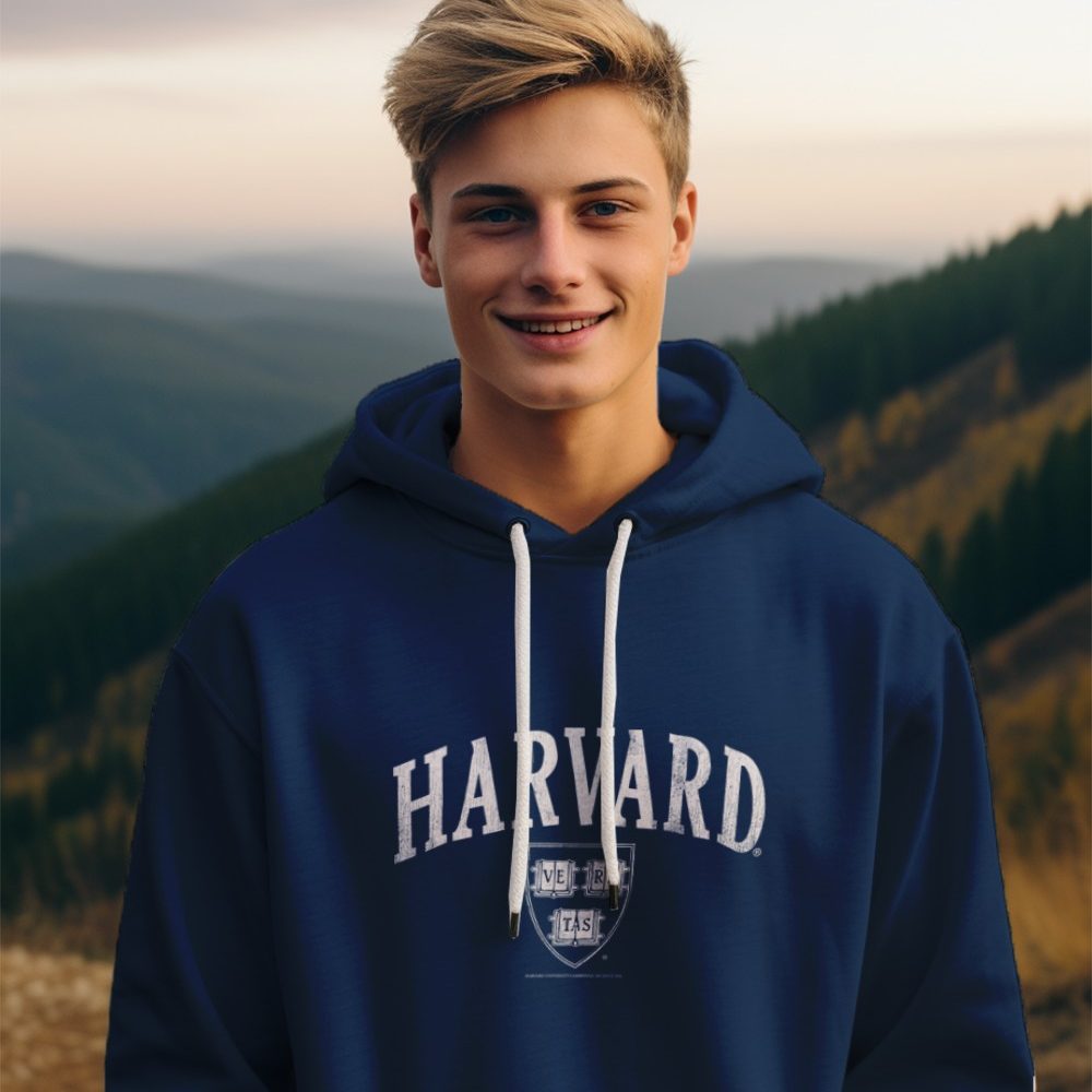 Pull à capuche Enfant Harvard avec un design de Harvard Arc Écusson Used blanc