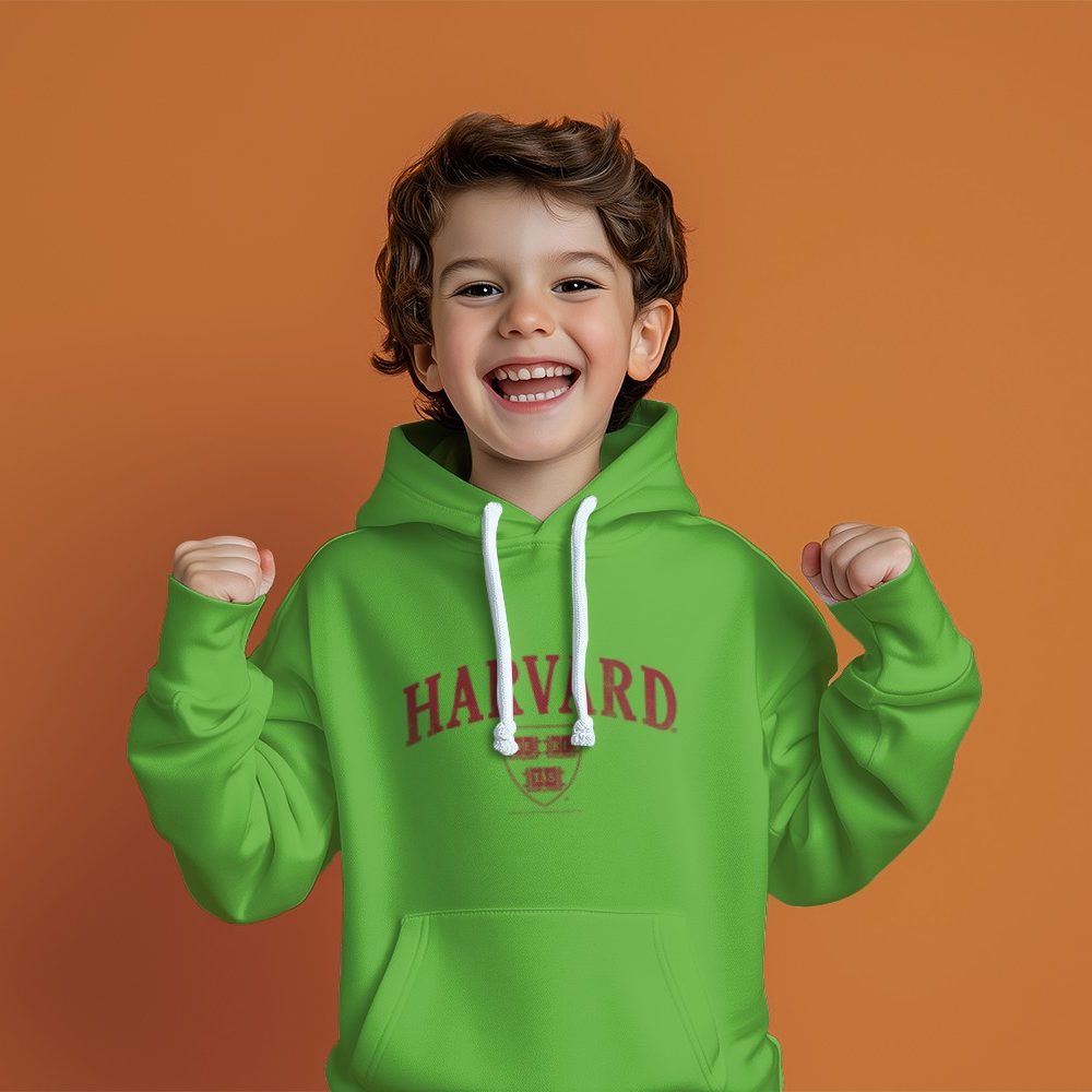 Pull à capuche Enfant Harvard avec un design de Harvard Arc Écusson Used rouge