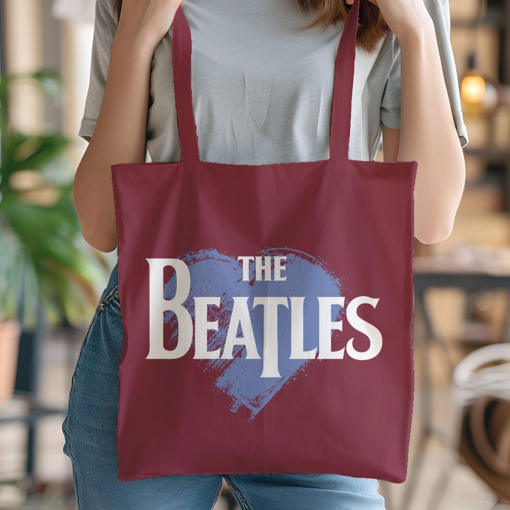 Tote bag coton bio The Beatles avec un design de The Beatles Heart blanc