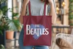 Tote bag coton bio The Beatles avec un design de The Beatles Heart blanc