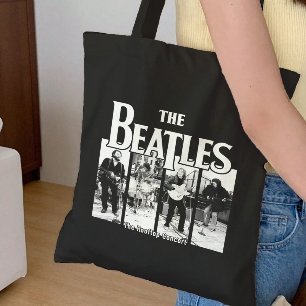 Tote bag coton bio The Beatles avec un design de The Beatles Live blanc