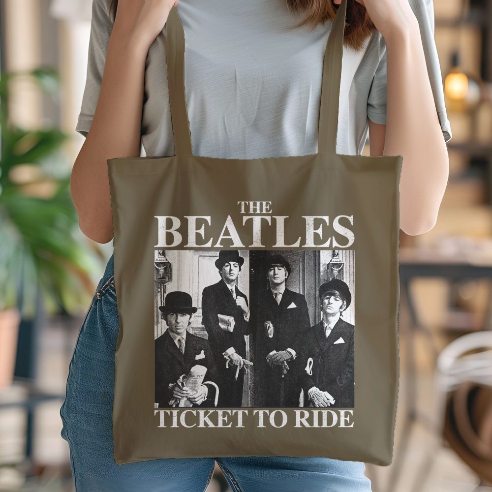 Tote bag coton bio The Beatles avec un design de The Beatles Ticket To Ride blanc