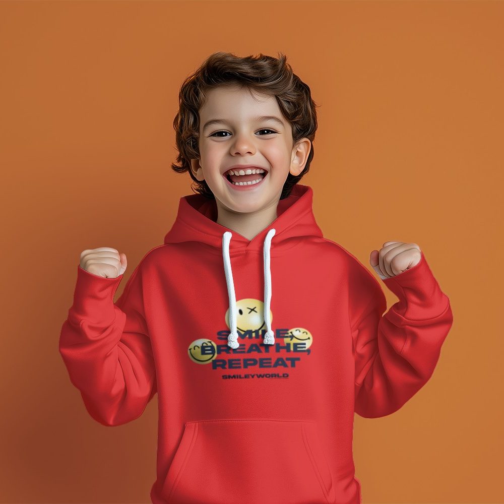 Pull à capuche Enfant Smiley World avec un design de Smiley World Smile Breathe Repeat noir