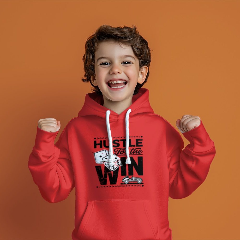 Pull à capuche Enfant Monopoly avec un design de Monopoly Monopoly Hustle For The Win noir