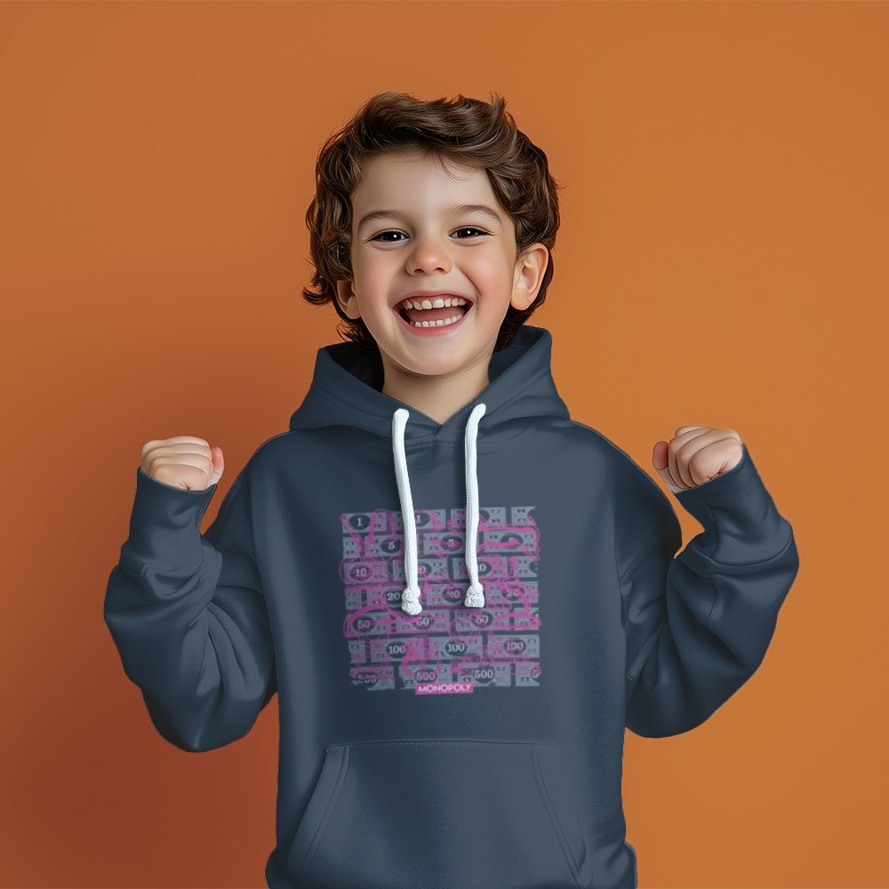 Pull à capuche Enfant Monopoly avec un design de Monopoly Pions violet