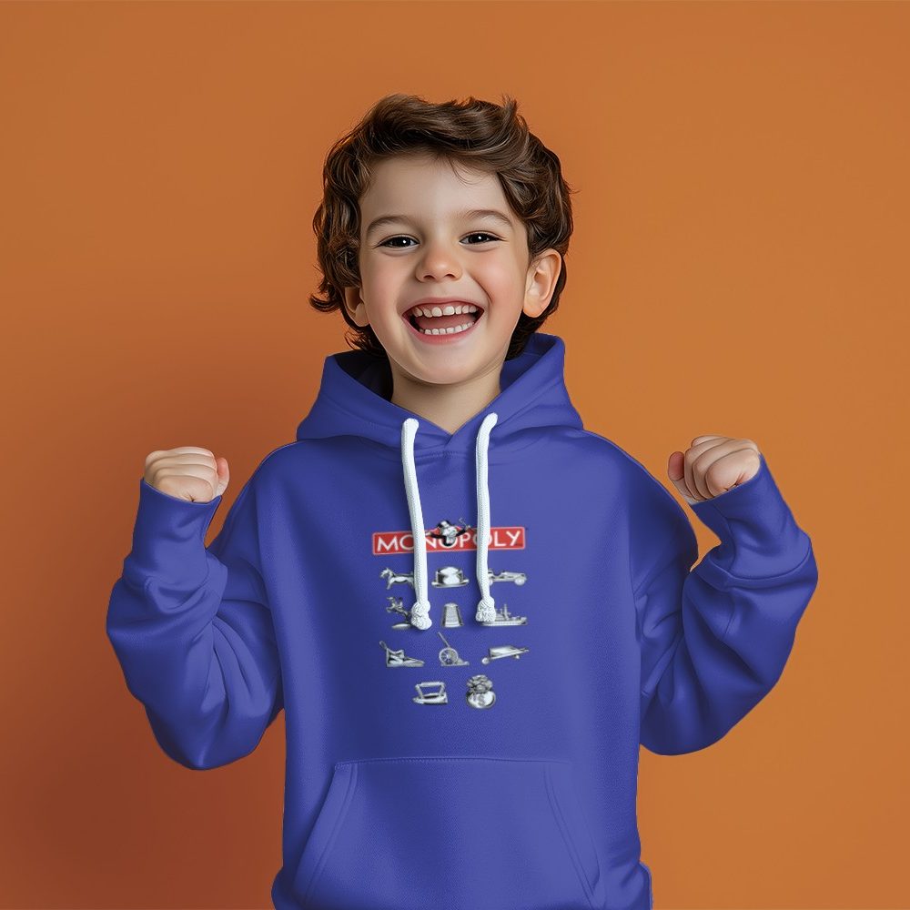 Pull à capuche Enfant Monopoly avec un design de Monopoly Pions noir