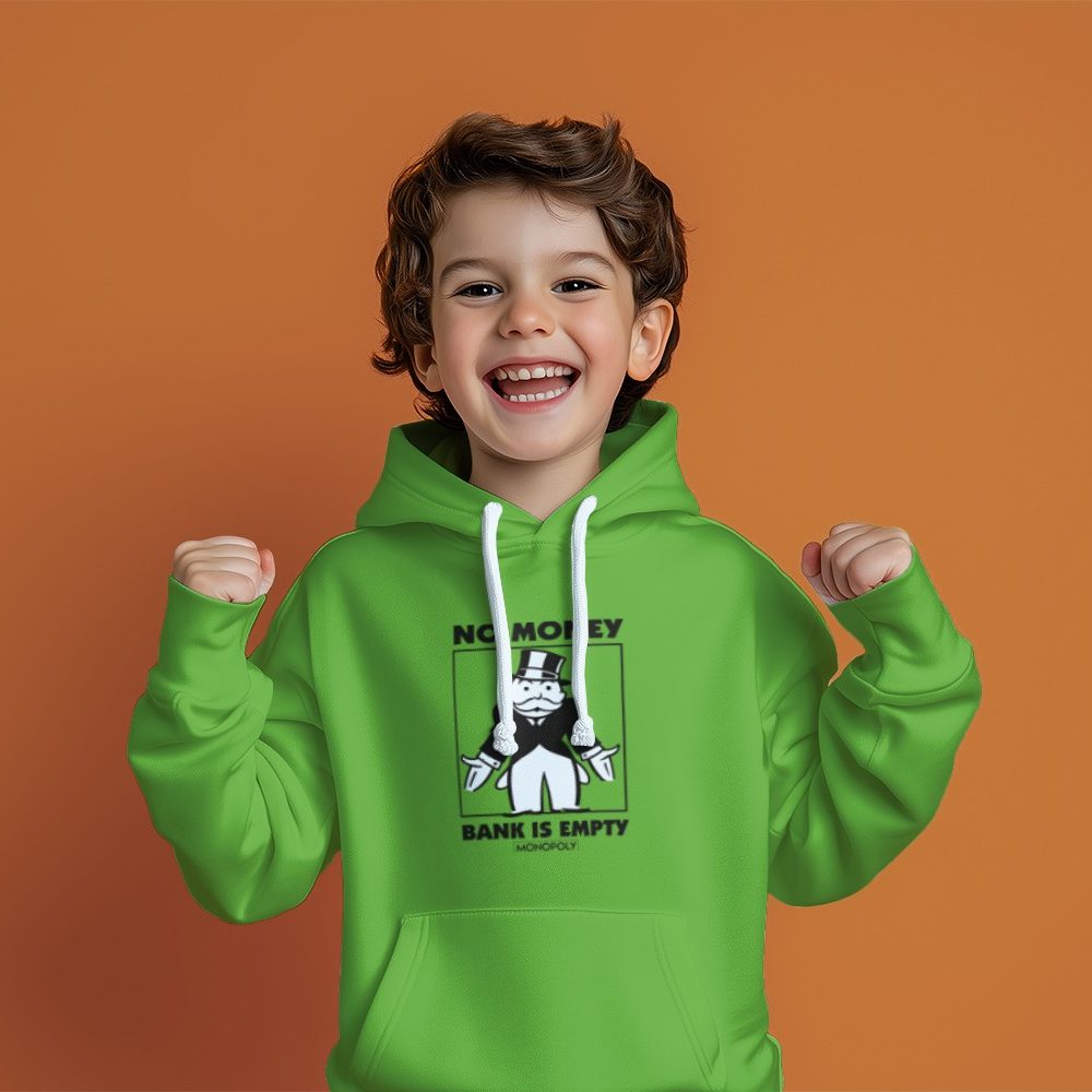 Pull à capuche Enfant Monopoly avec un design de Monopoly No Money noir