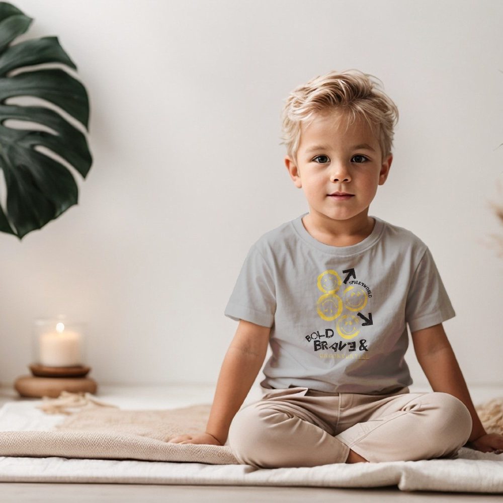 T-shirt coton bio Bébé Smiley World Garçons avec un design de Smiley World Bold Brave noir