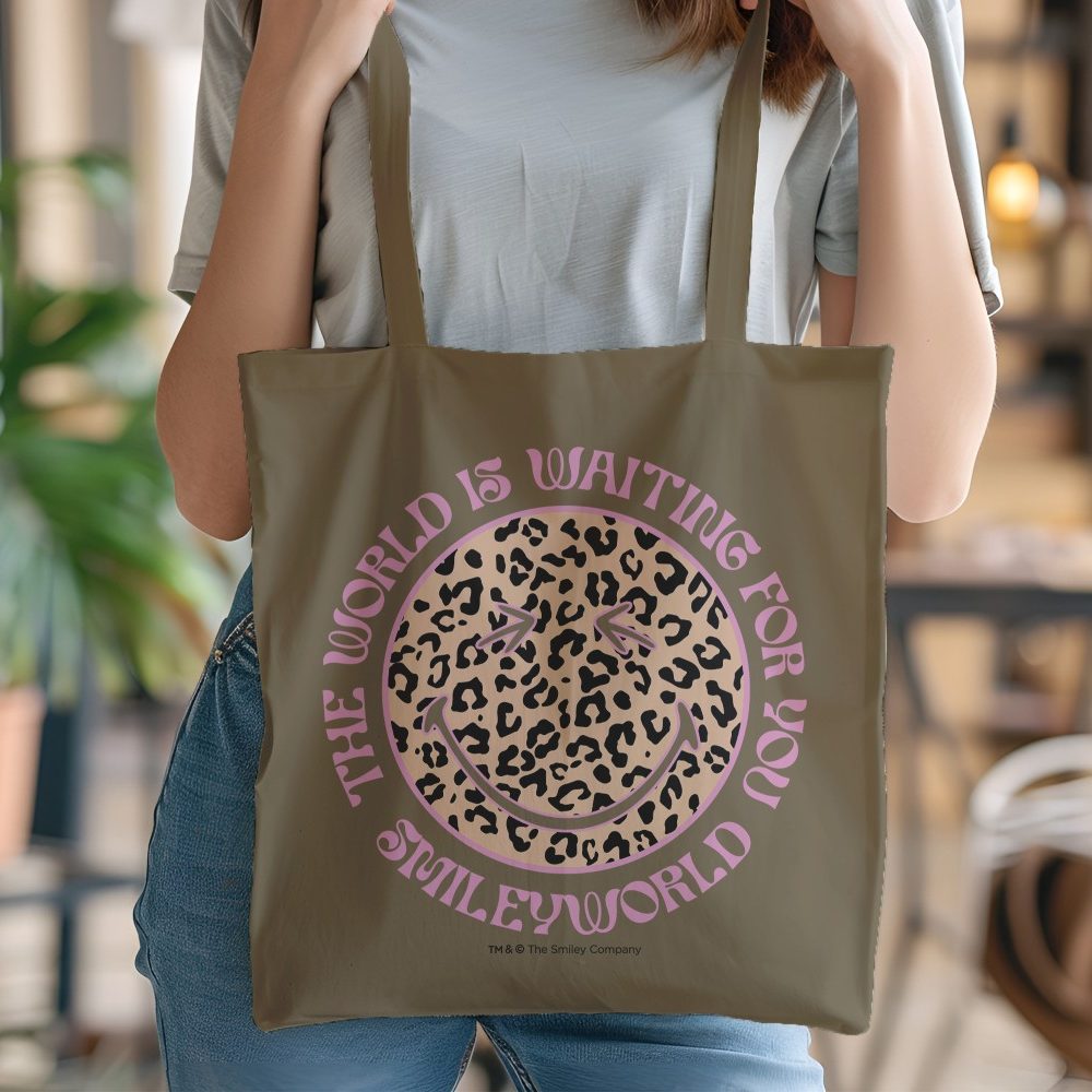 Tote bag coton bio Smiley World avec un design de Smiley World The World Is Waiting For You