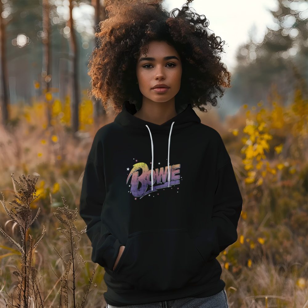 Sweat-shirt à capuche Femme Bowie avec un design de Bowie Dégradé jaune violet stars