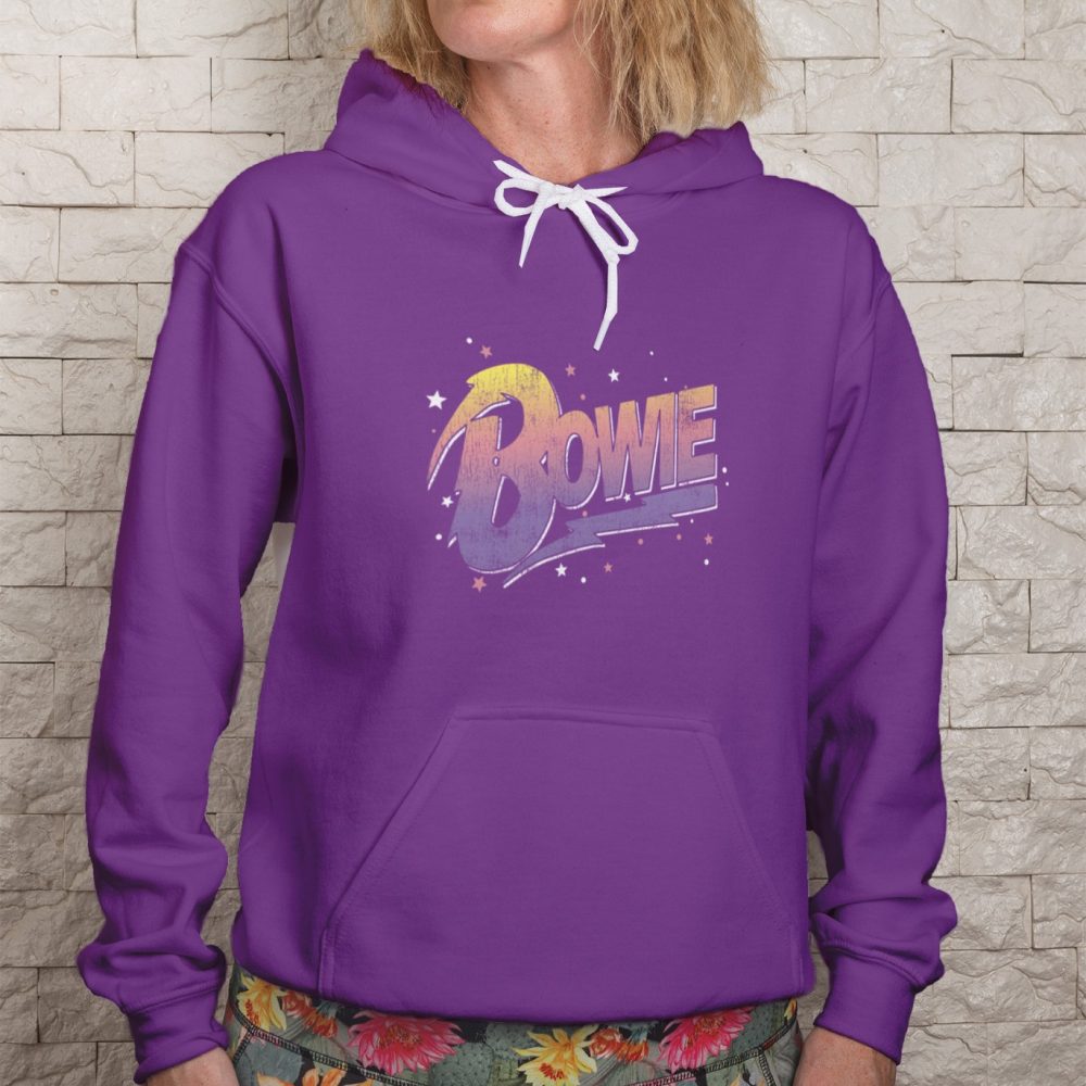 Sweat-shirt à capuche Femme Bowie avec un design de Bowie Dégradé jaune violet stars