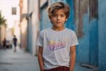 T-shirt Enfant Bowie avec un design de Bowie Dégradé jaune violet