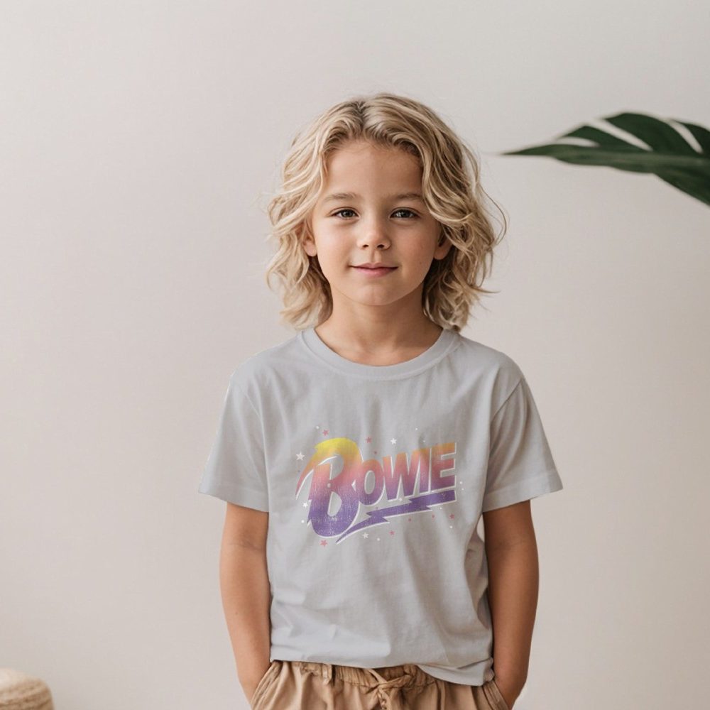 T-shirt Enfant Bowie avec un design de Bowie Dégradé jaune violet stars