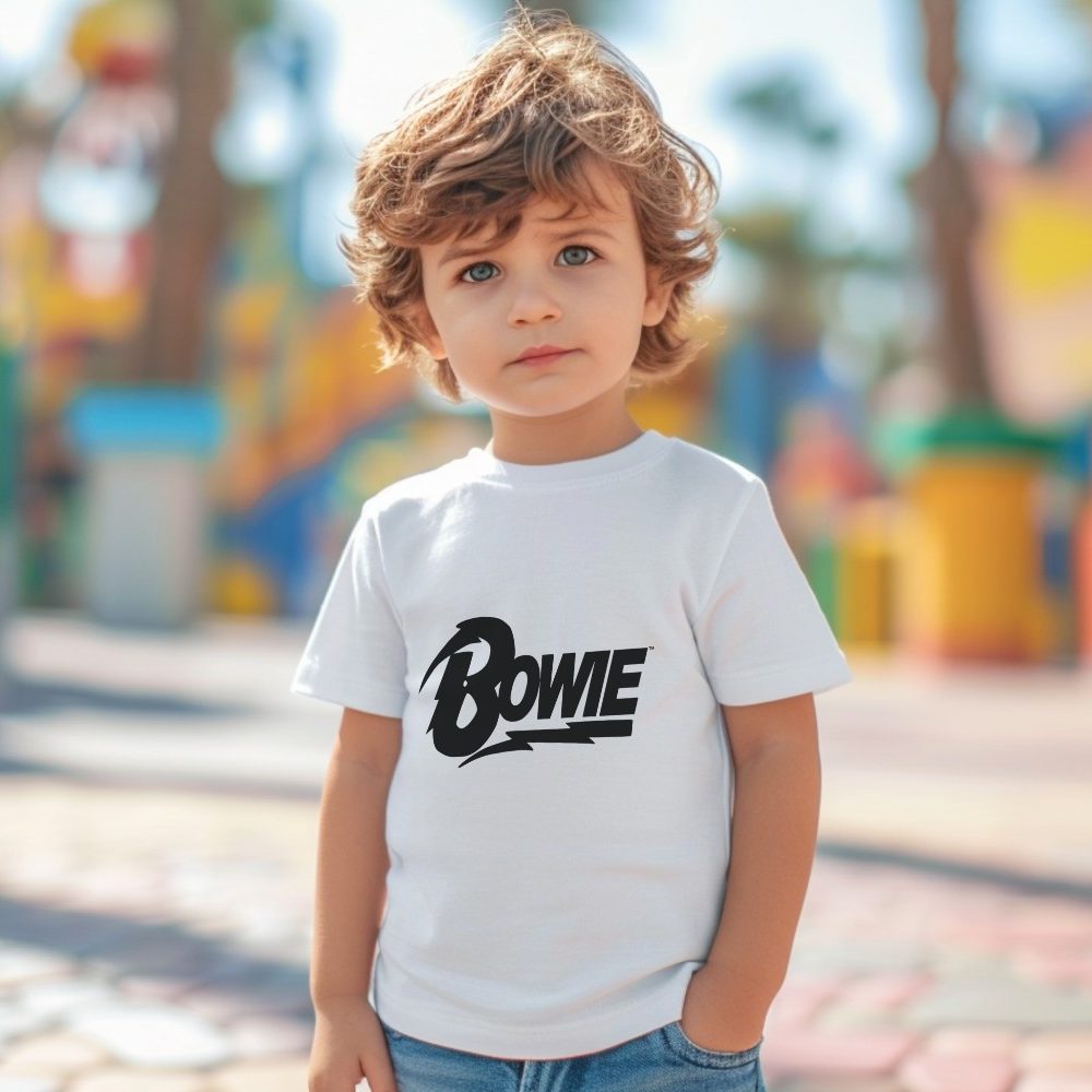 T-shirt coton bio Bébé Bowie avec un design de Bowie noir