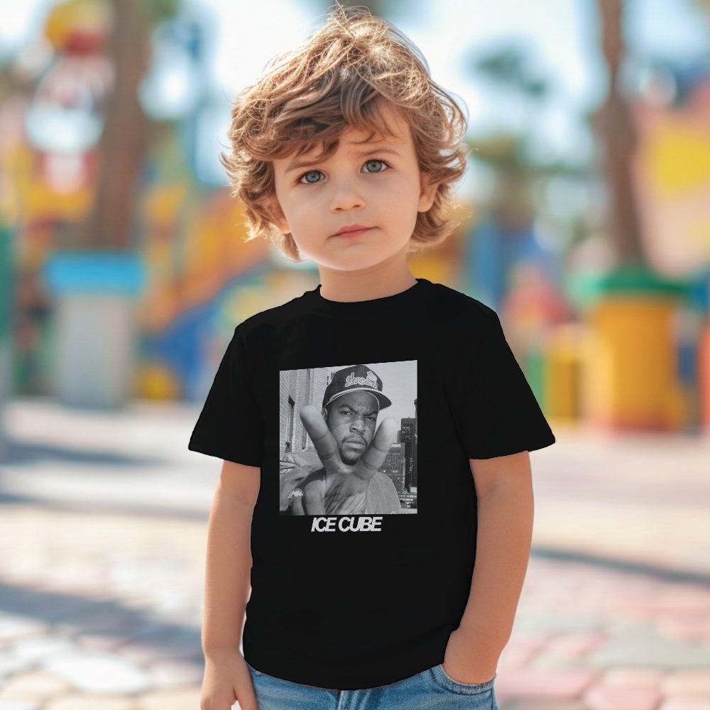 T-shirt coton bio Bébé Ice Cube avec un design de Ice Cube Peace n&b