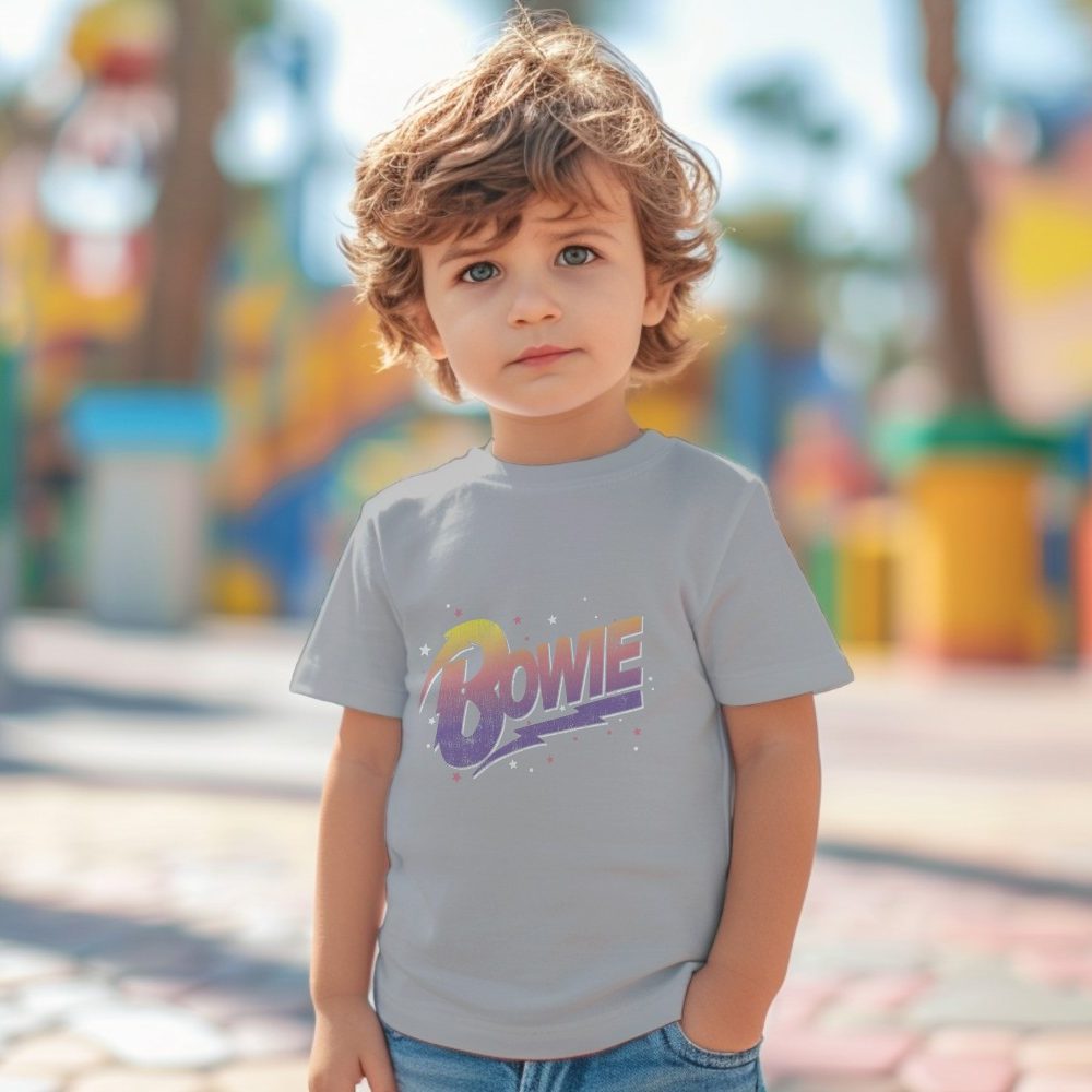 T-shirt coton bio Bébé Bowie avec un design de Bowie Dégradé jaune violet stars