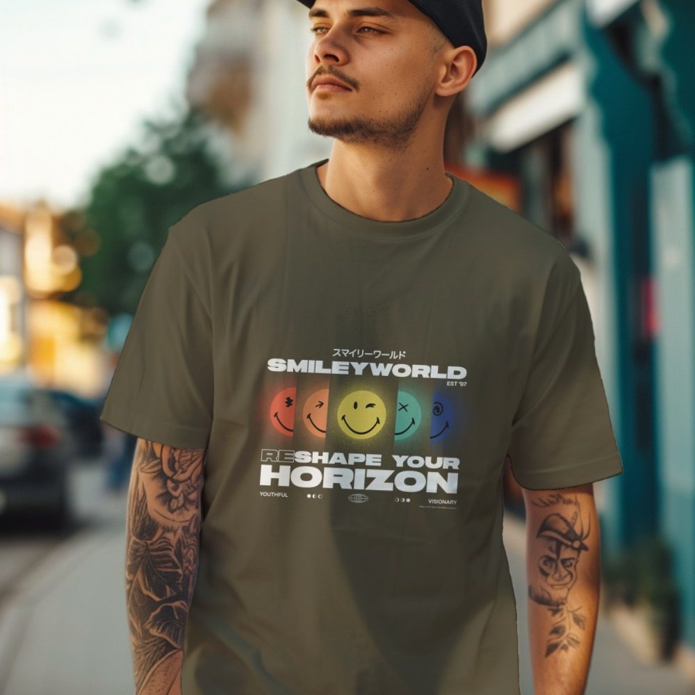 T-shirt Homme Smiley World avec un design de Smiley World Reshape Your Horizon blanc