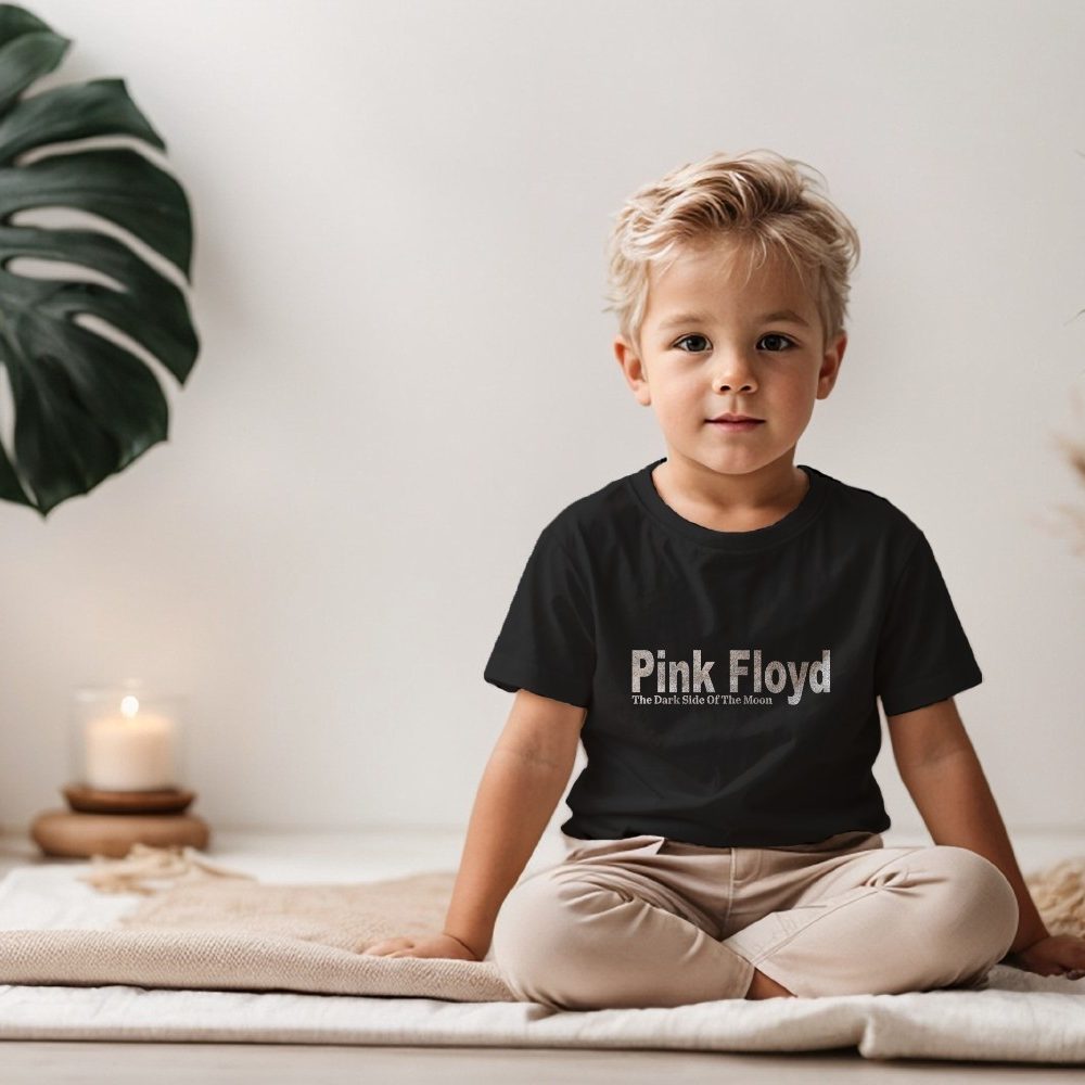T-shirt coton bio Bébé PINK FLOYD avec un design de Pink Floyd Dark Side Of The Moon blanc