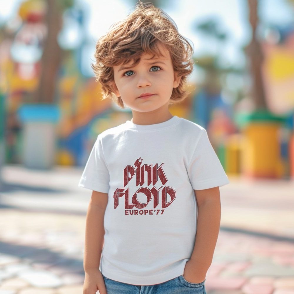 T-shirt coton bio Bébé PINK FLOYD avec un design de Pink Floyd Europe 77 rouge