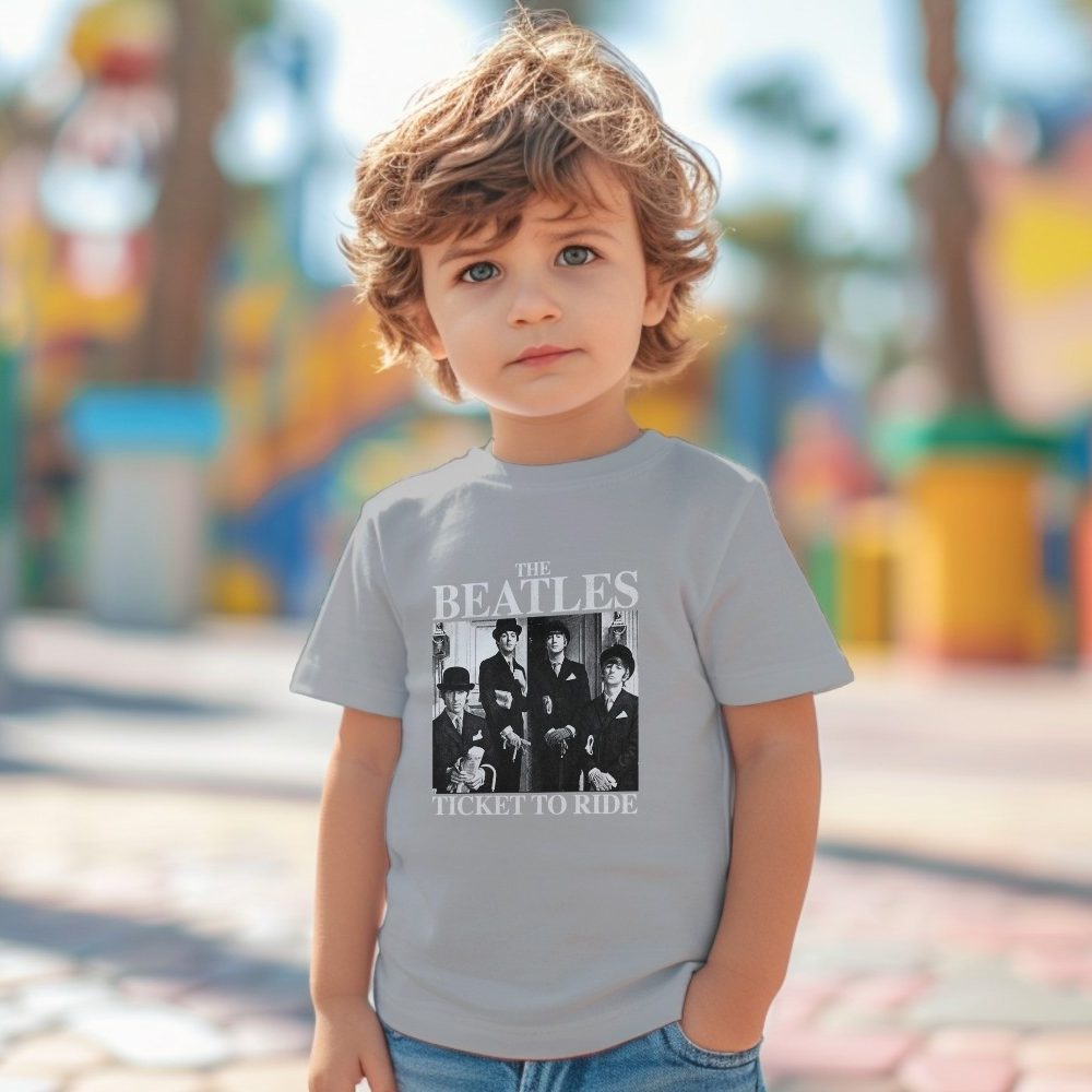 T-shirt coton bio Bébé The Beatles avec un design de The Beatles Ticket To Ride blanc