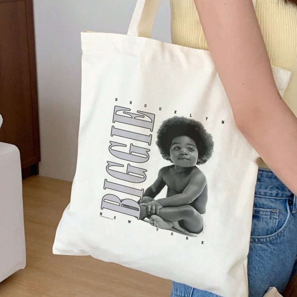 Tote bag coton bio The notorious B.I.G avec un design de The Notorious B.I.G. Baby gris