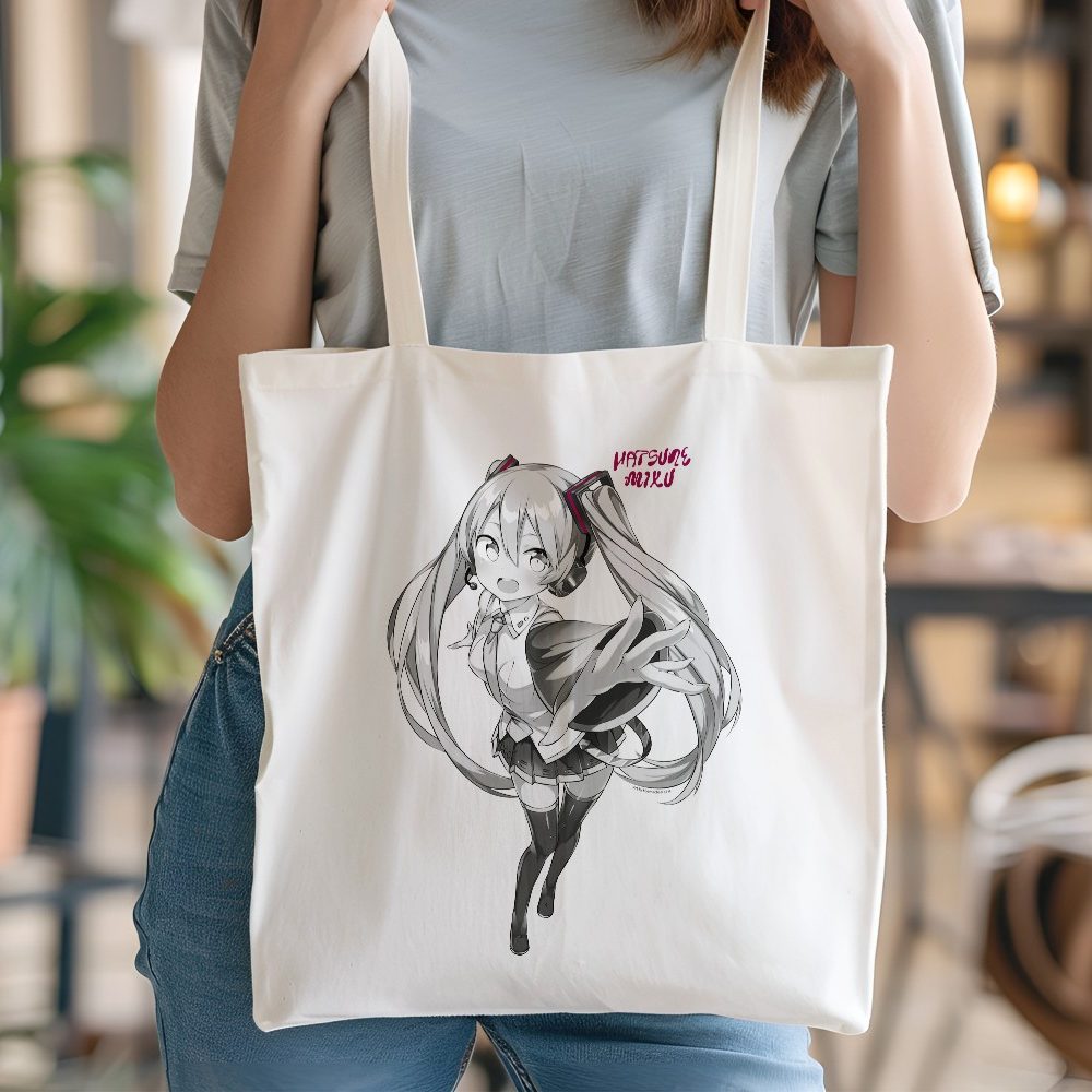 Tote bag coton bio Hatsune Miku avec un design de Hatsune Miku Vedette gris
