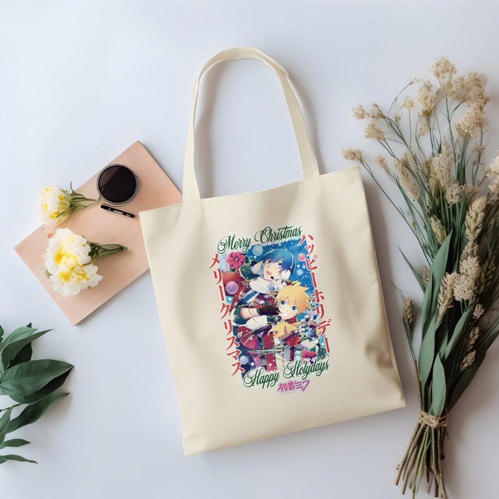 Tote bag coton bio Hatsune Miku avec un design de Hatsune Miku Christmas Holidays