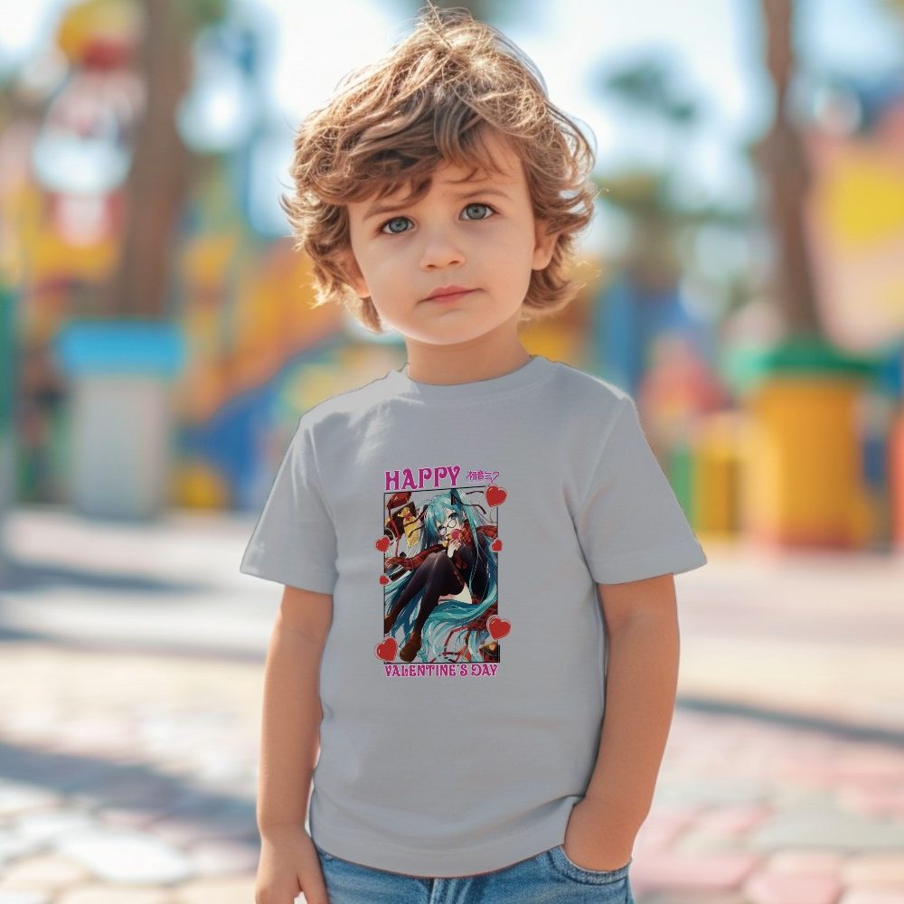 T-shirt coton bio Bébé Hatsune Miku avec un design de Hatsune Miku Valentine