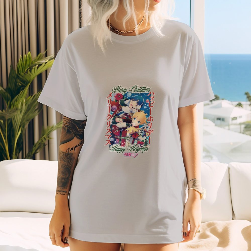 T-shirt oversize coton bio Femme Hatsune Miku avec un design de Hatsune Miku Christmas Holidays