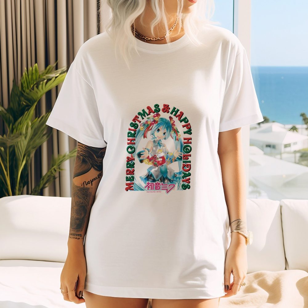 T-shirt oversize coton bio Femme Hatsune Miku avec un design de Hatsune Miku Merry Christmas