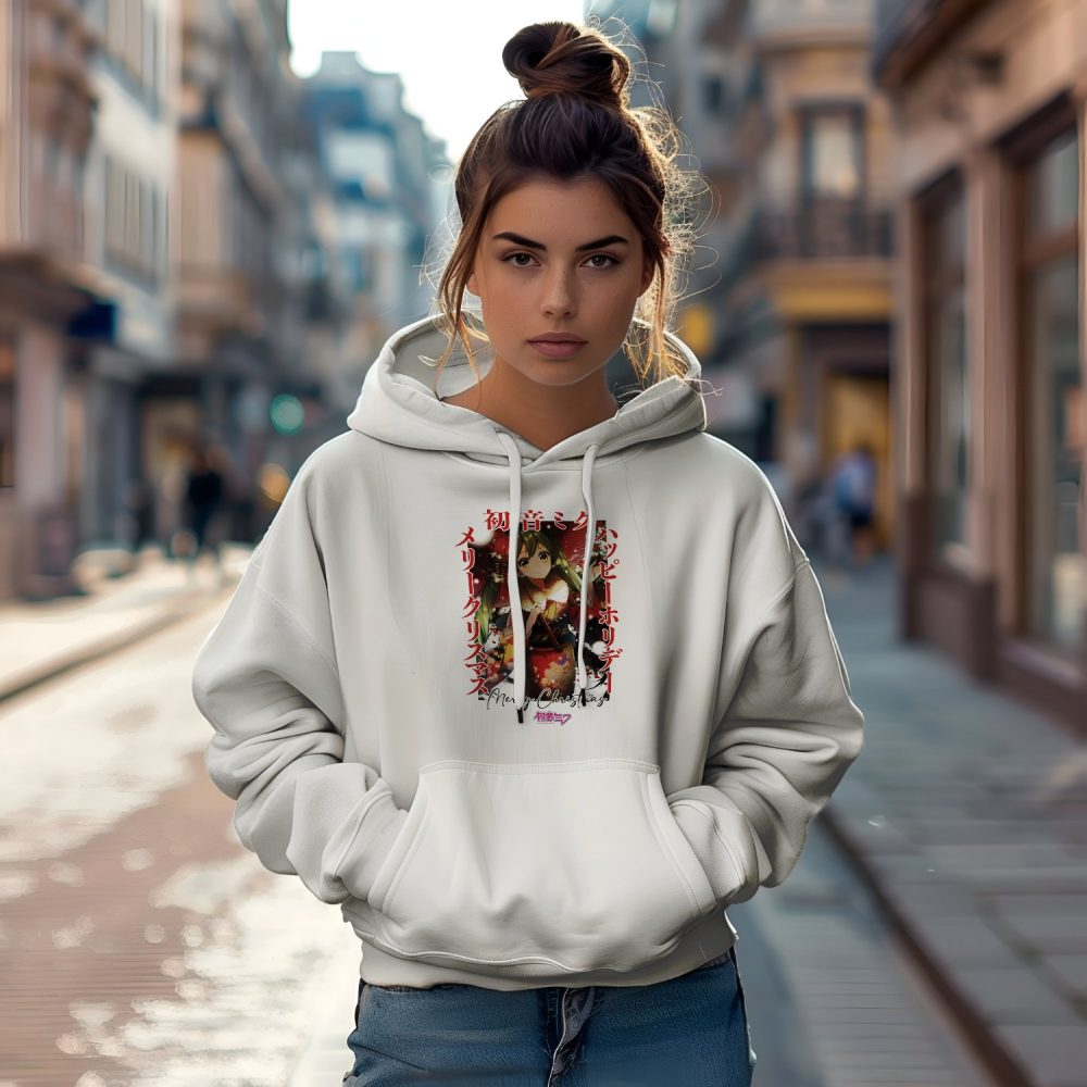 Sweat-shirt à capuche Femme Hatsune Miku avec un design de Hatsune Miku Christmas