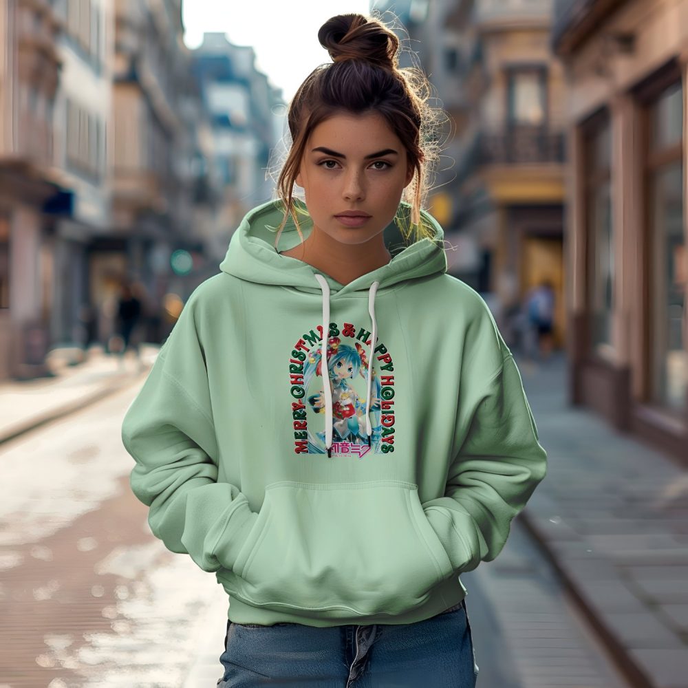 Sweat-shirt à capuche Femme Hatsune Miku avec un design de Hatsune Miku Merry Christmas