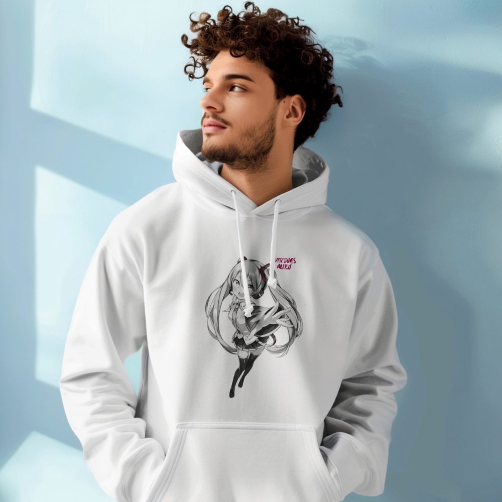Sweat-shirt à capuche Homme Hatsune Miku avec un design de Hatsune Miku Vedette gris