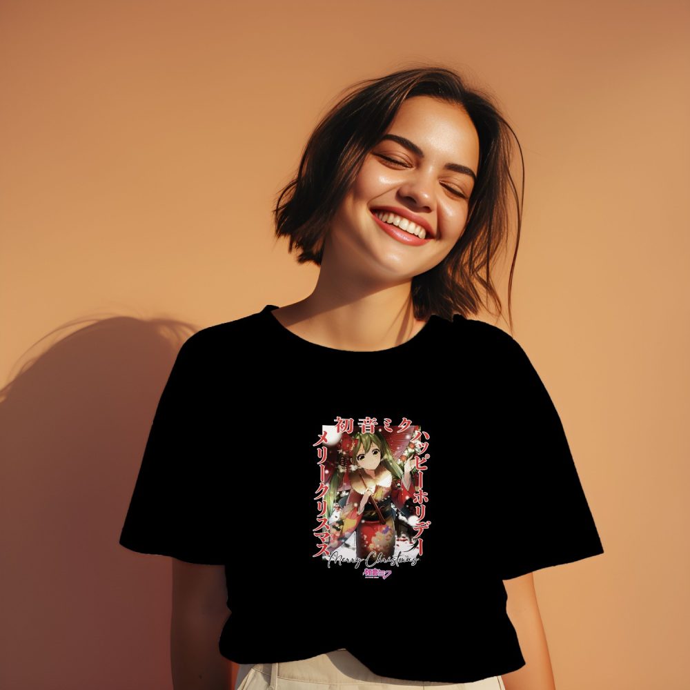 T-shirt oversize coton bio Femme Hatsune Miku avec un design de Hatsune Miku Christmas