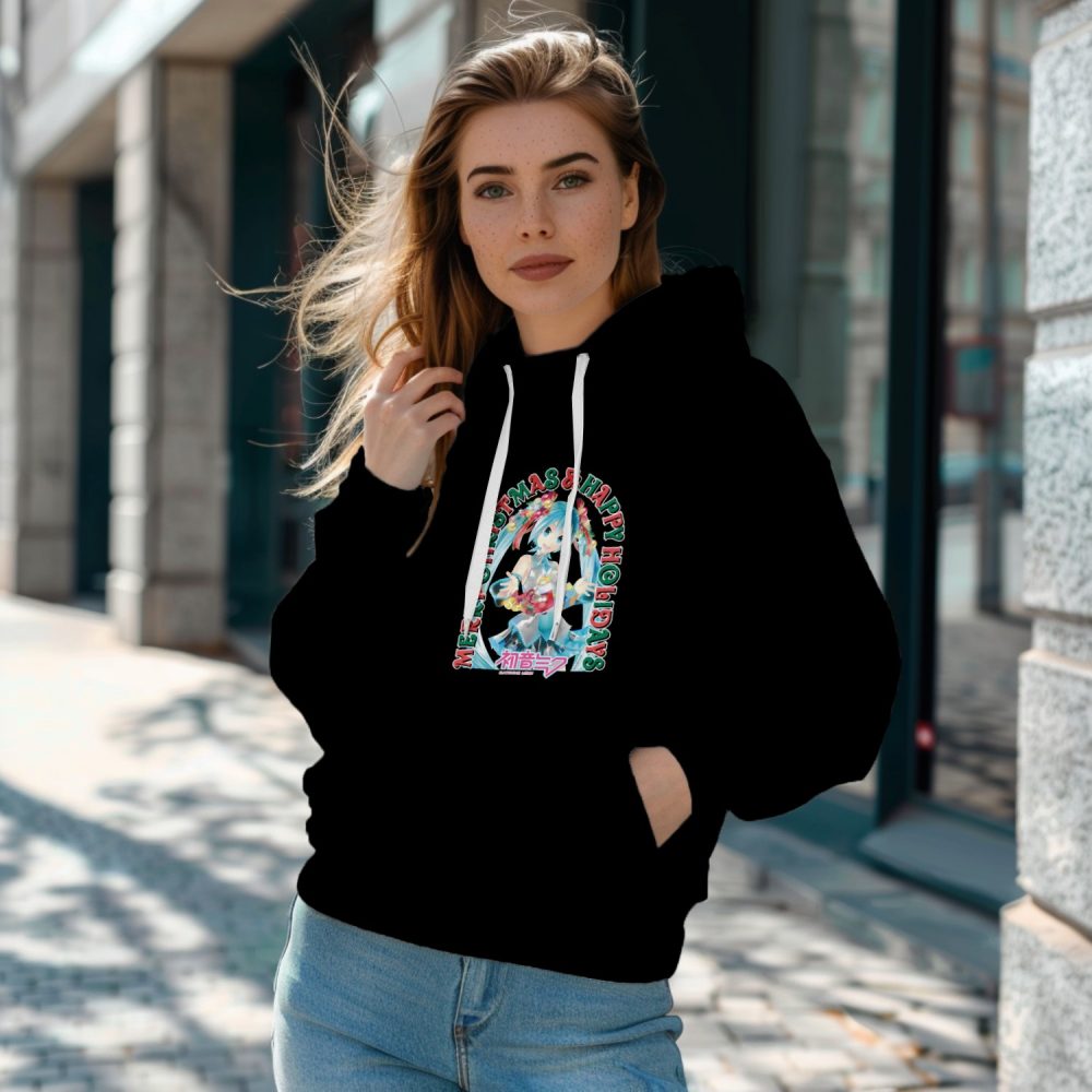 Sweat-shirt à capuche Femme Hatsune Miku avec un design de Hatsune Miku Merry Christmas