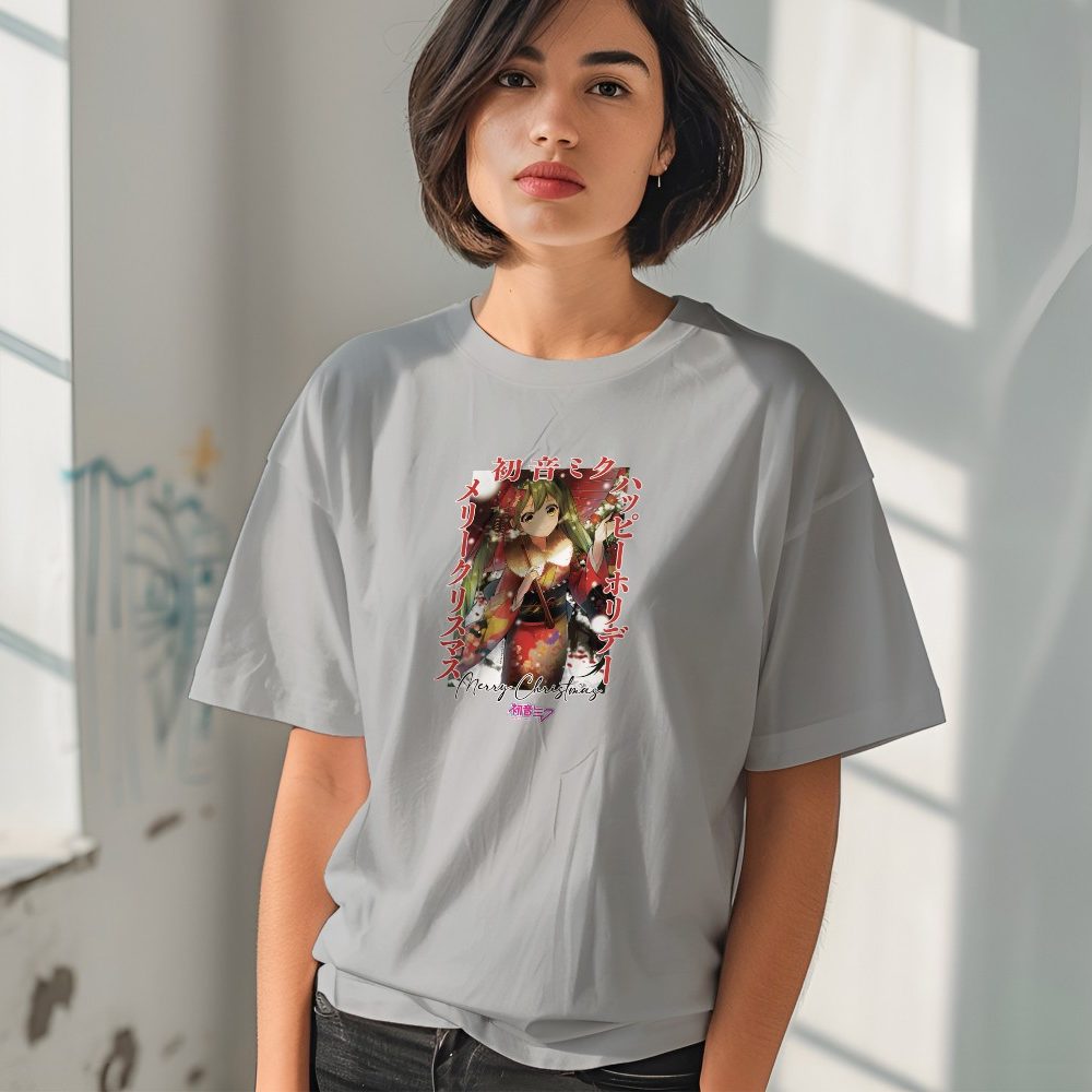 T-shirt oversize coton bio Femme Hatsune Miku avec un design de Hatsune Miku Christmas