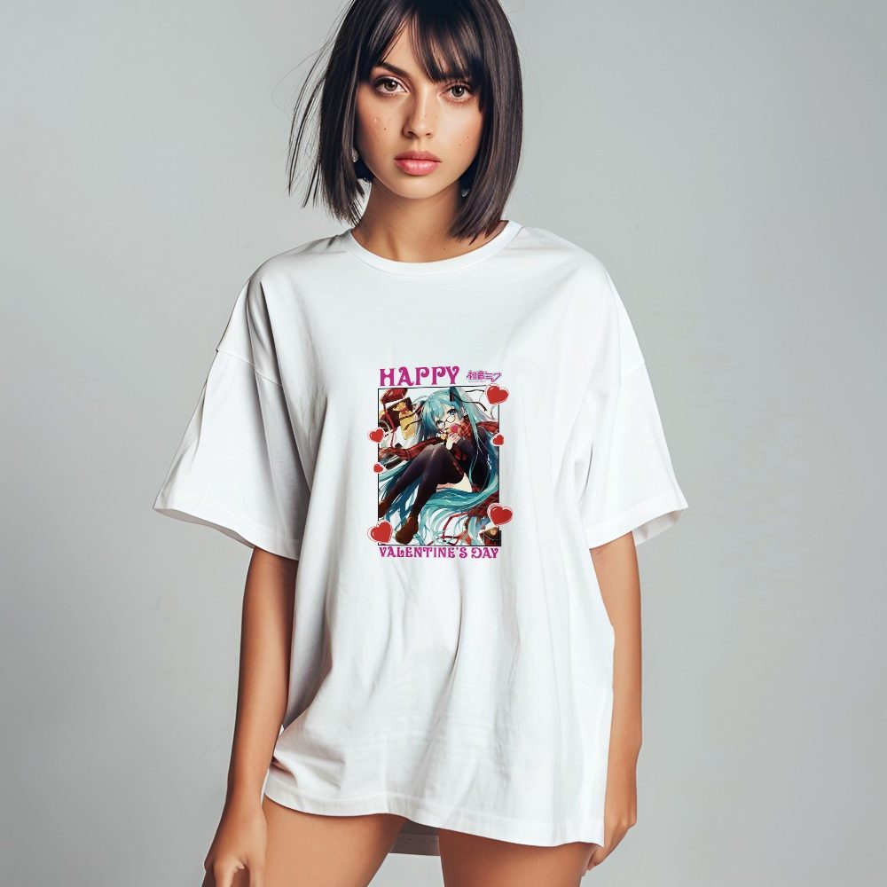 T-shirt oversize coton bio Femme Hatsune Miku avec un design de Hatsune Miku Valentine