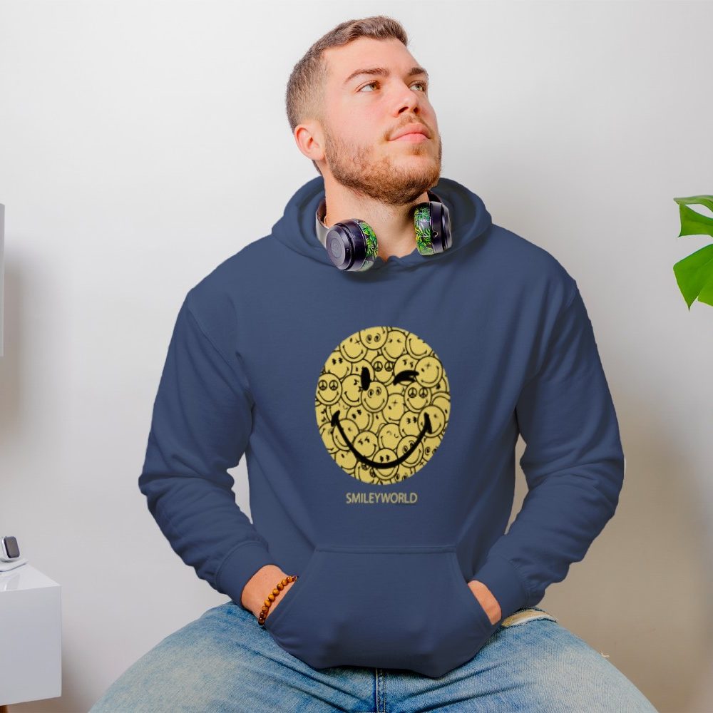Sweat-shirt à capuche Homme Smiley World avec un design de Smiley World Smiles noir