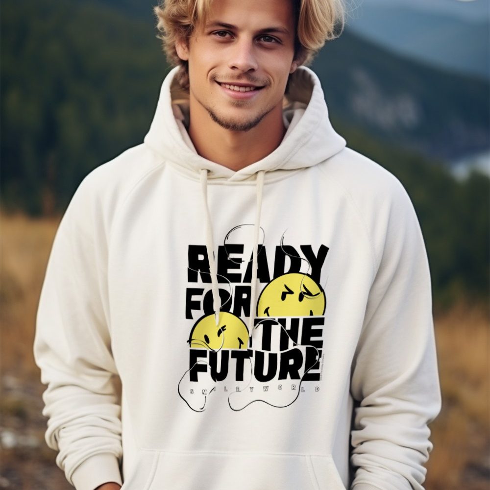 Sweat-shirt à capuche Homme Smiley World avec un design de Smiley World Ready For The Future noir